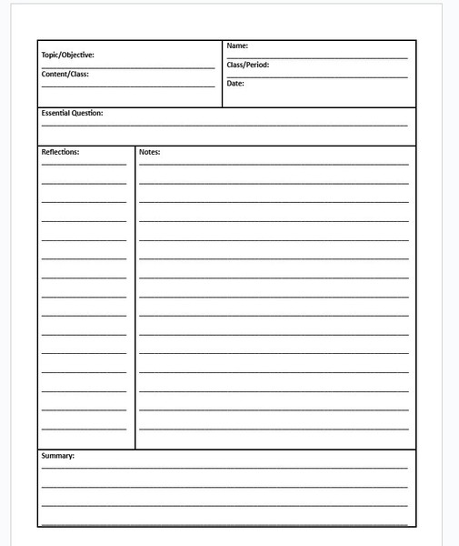 AVID Cornell Notes Template – Google Docs