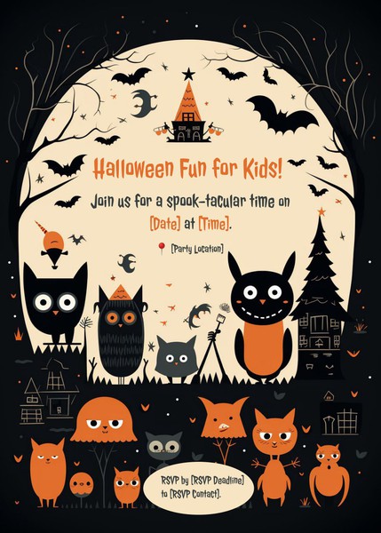 Adorable Halloween Creatures Kids Invitation Template