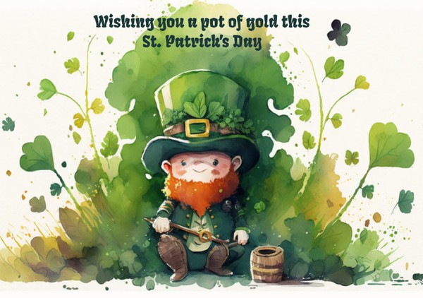 Bearded Leprechaun Patrick's Day Postcard - Watercolor paints