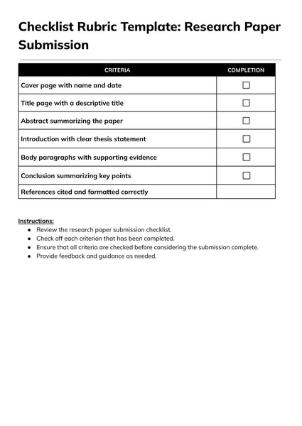 Free Checklist Rubric Google Docs Template