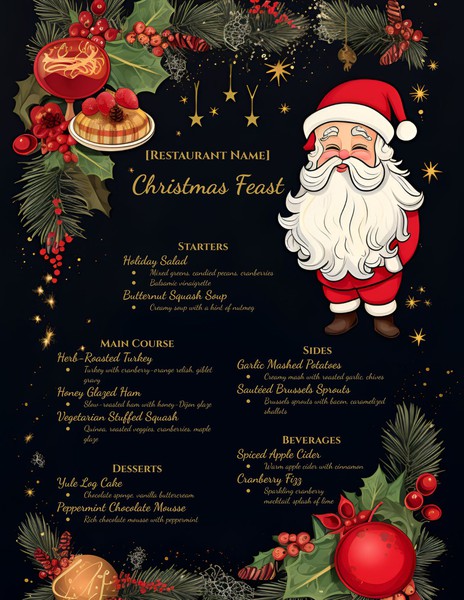 Free Christmas Menu Google Docs Template - Cute Santa & Whimsical Designs