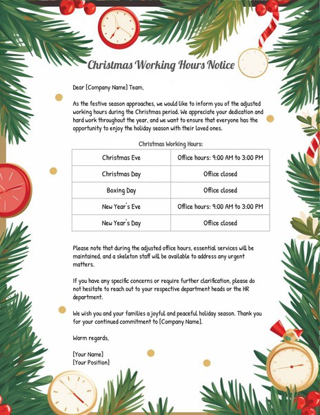 Free Christmas Working Hours Google Docs Template