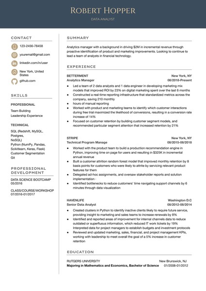 Premium Data Analyst Resume Google Docs Template: Professional & ATS Friendly