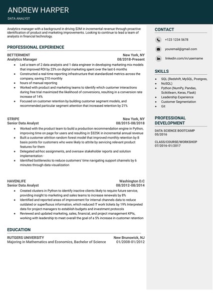 Attractive Data Analyst Resume Google Docs Template: Free and ATS Friendly