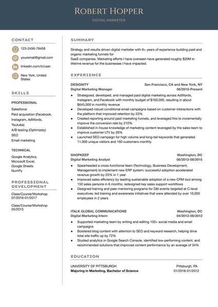 Premium Digital Marketer Resume Google Docs Template: Professional & ATS Friendly