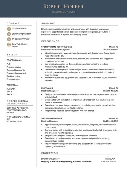 Premium Electrical Engineer Resume Google Docs Template: Professional & ATS Friendly