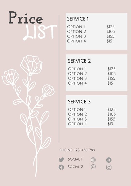 Elegant Spa Salon Price List Google Docs Template