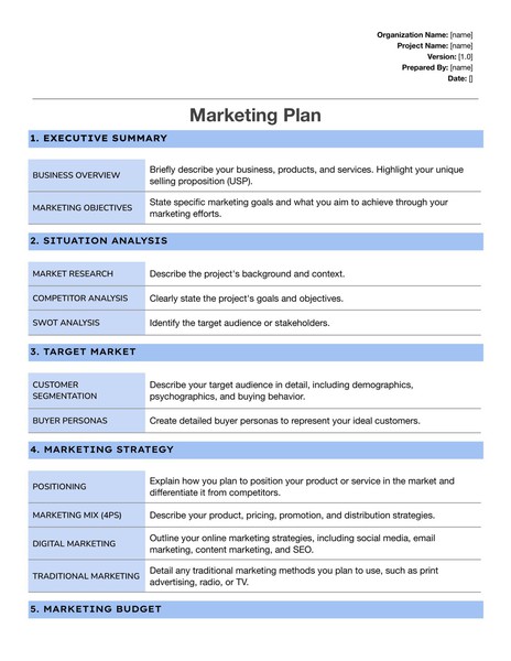 Free Marketing Plan Google Docs Template