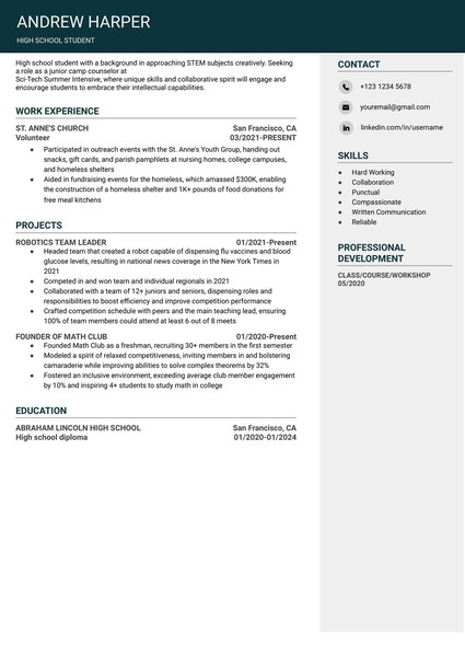 Attractive High School Graduate Resume Google Docs Template