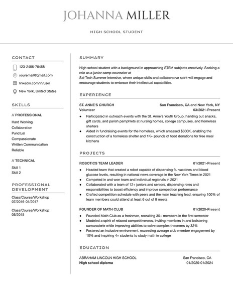 Modern High School Graduate Resume Google Docs Template