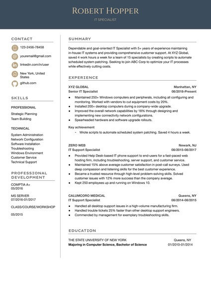 Premium IT Specialist Resume Google Docs Template: Professional & ATS Friendly