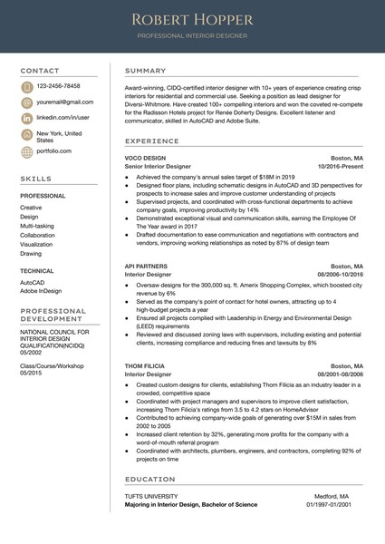 Premium Interior Designer Resume Google Docs Template: Professional & ATS Friendly