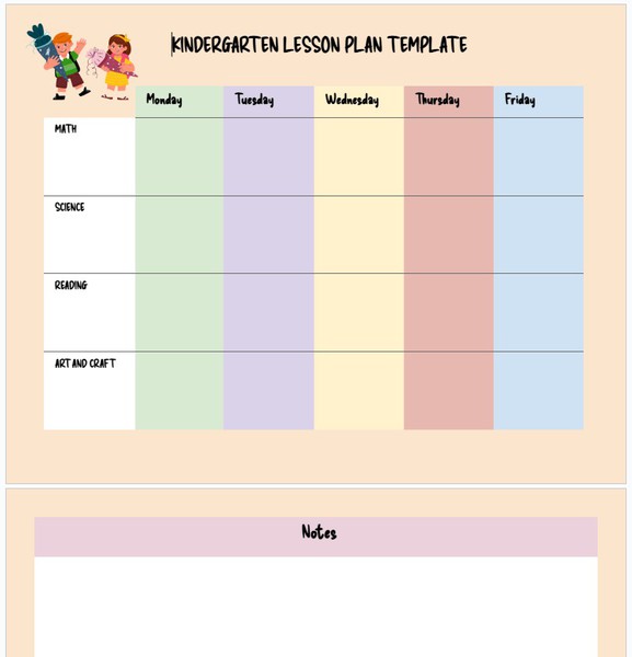 Preschool Kindergarten Lesson Plan - Google Docs Template