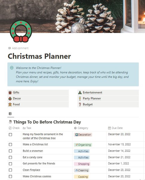 Christmas Planner Notion Template