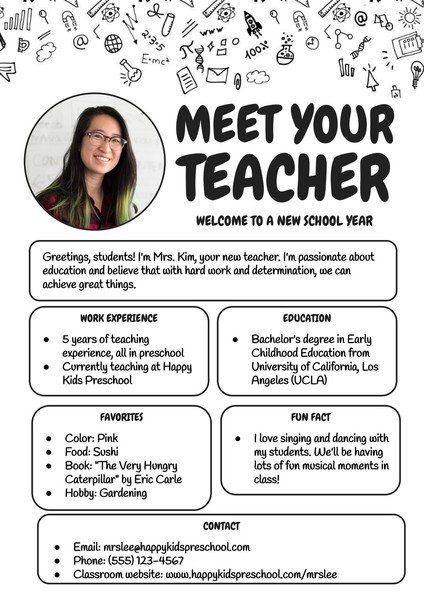 Printable Black and White Meet the Teacher Google Docs Template