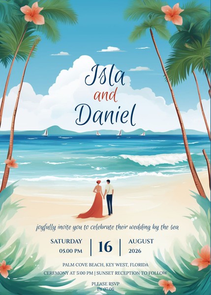 Free Beach-Themed Wedding Invitation Template – Editable in Google Docs