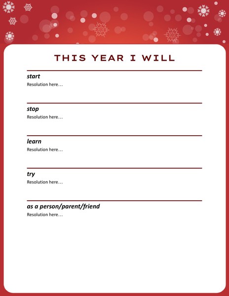 Sweet New Year's Resolution Template