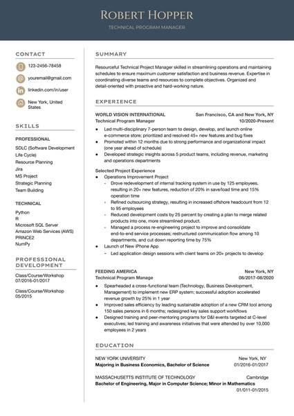 Premium Technical Program Manager Resume Google Docs Template: Professional & ATS Friendly