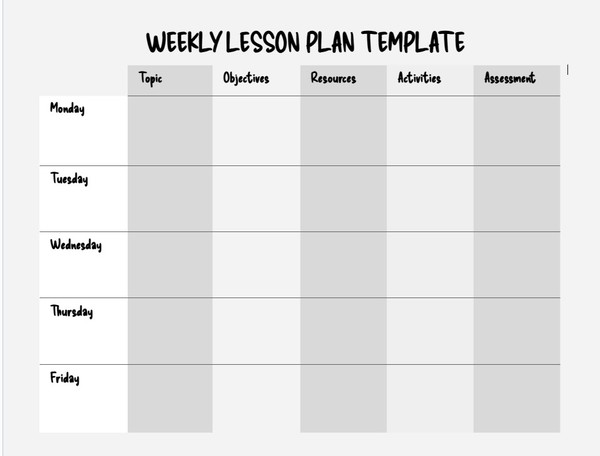 Daily and Weekly Lesson Plan - Google Docs Template - Weekly Page