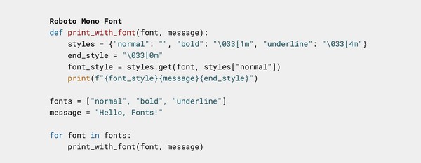 Python code in Roboto Mono font